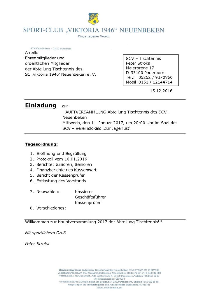 Tischtennis Abteilungsversammlung 2017 Scv Neuenbeken